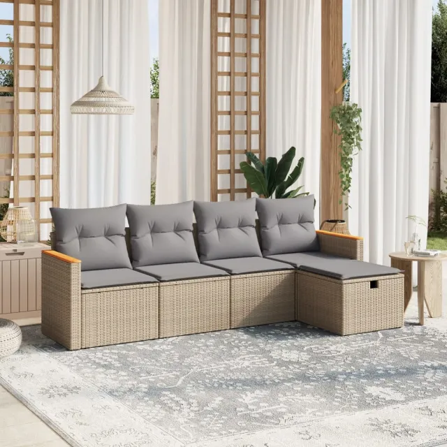 Salon de jardin avec coussins 5pcs mélange beige résine tressée