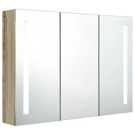 Armoire de salle de bain à miroir LED 89x14x62 cm chêne 2