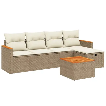 Salon de jardin avec coussins 6 pcs beige résine tressée 2