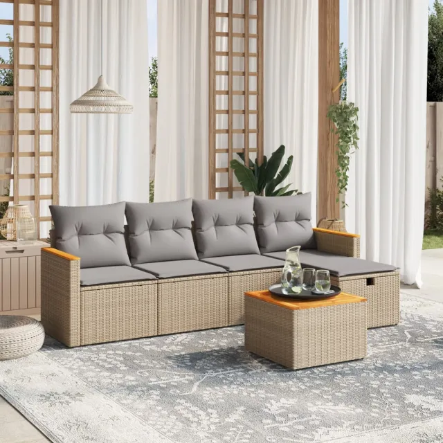 Salon de jardin avec coussins 6pcs mélange beige résine tressée