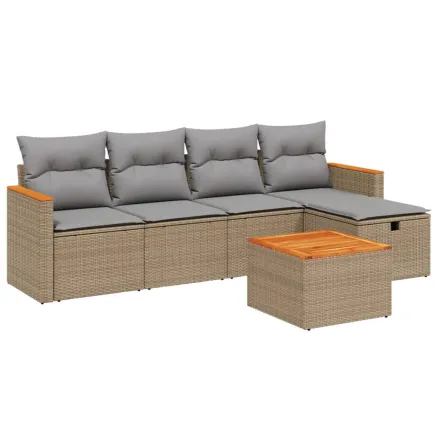 Salon de jardin avec coussins 6pcs mélange beige résine tressée 2