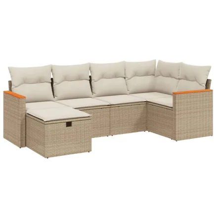 Salon de jardin avec coussins 6 pcs beige résine tressée 2