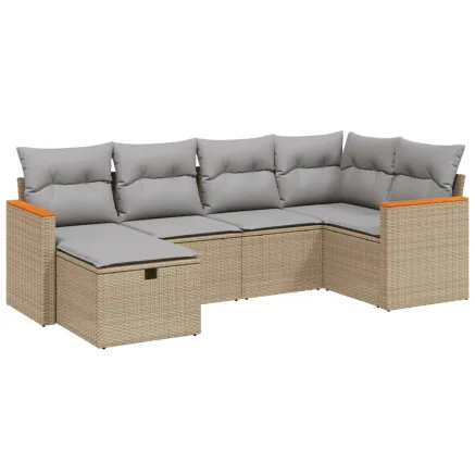 Salon de jardin avec coussins 6pcs mélange beige résine tressée 2