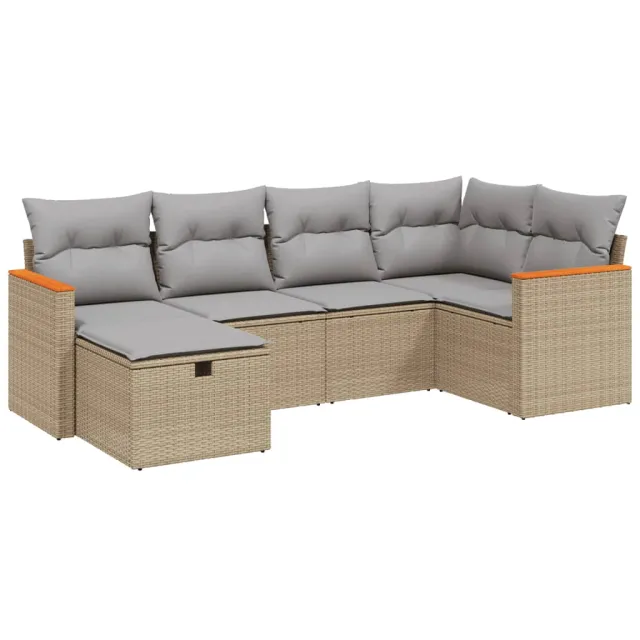 Salon de jardin avec coussins 6pcs mélange beige résine tressée