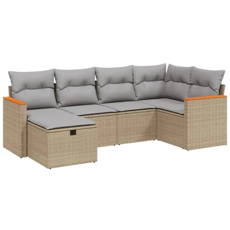 Salon de jardin avec coussins 6pcs mélange beige résine tressée