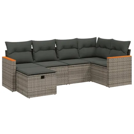 Salon de jardin 6 pcs avec coussins gris résine tressée 2
