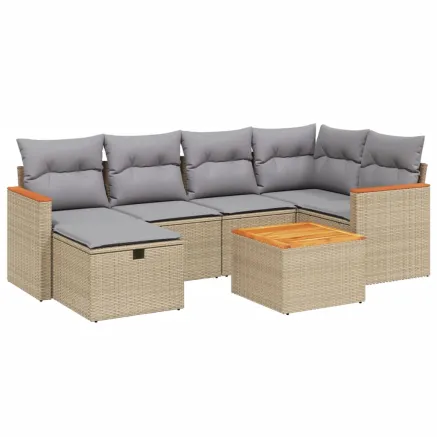 Salon de jardin avec coussins 7pcs mélange beige résine tressée 2