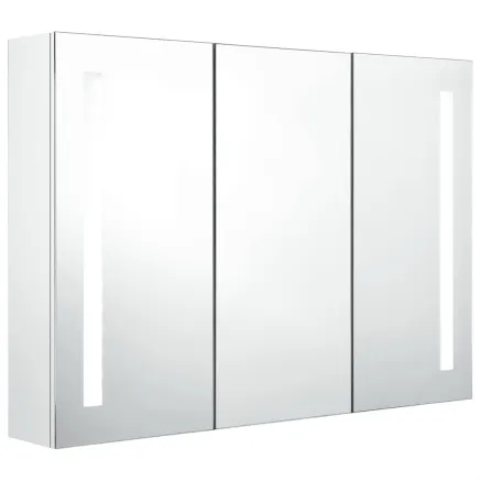 Armoire de salle de bain à miroir LED 89x14x62cm Blanc brillant 2