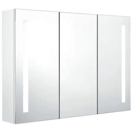 Armoire de salle de bain à miroir LED 89x14x62cm Blanc brillant