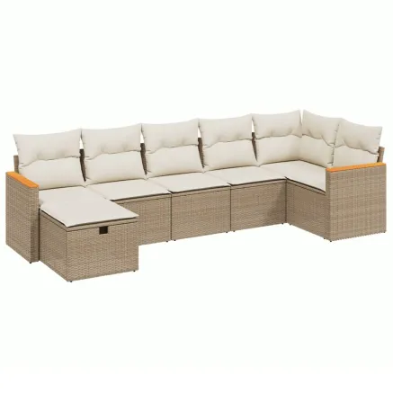 Salon de jardin avec coussins 7 pcs beige résine tressée 2