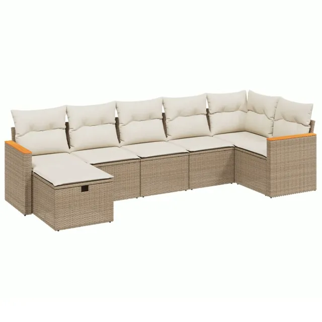 Salon de jardin avec coussins 7 pcs beige résine tressée
