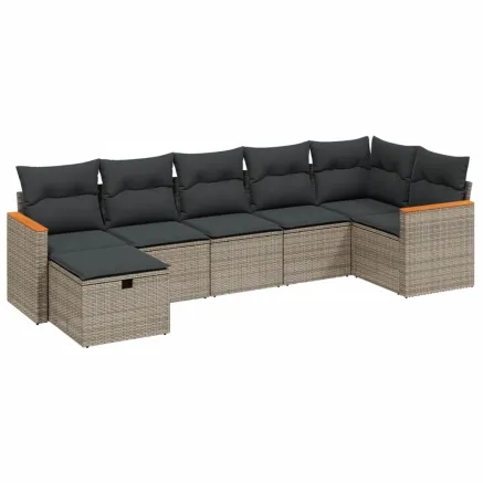 Salon de jardin avec coussins 7 pcs gris résine tressée 2