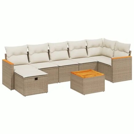 Salon de jardin avec coussins 8 pcs beige résine tressée 2