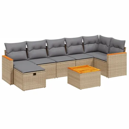 Salon de jardin avec coussins 8pcs mélange beige résine tressée 2