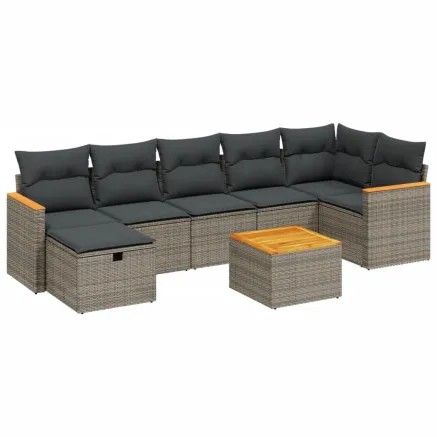 Salon de jardin 8 pcs avec coussins gris résine tressée 2