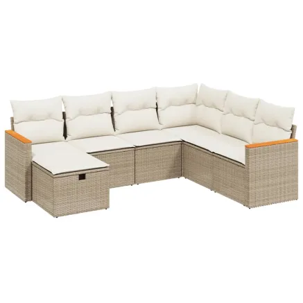 Salon de jardin avec coussins 7 pcs beige résine tressée 2