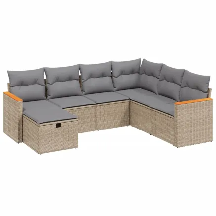 Salon de jardin avec coussins 7pcs mélange beige résine tressée 2