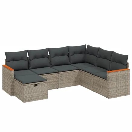 Salon de jardin avec coussins 7 pcs gris résine tressée 2