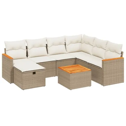 Salon de jardin avec coussins 8 pcs beige résine tressée 2