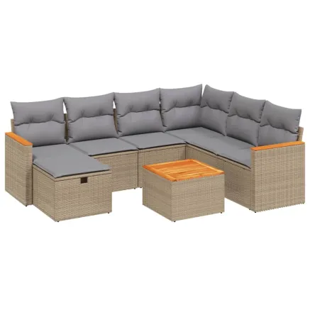 Salon de jardin avec coussins 8pcs mélange beige résine tressée 2