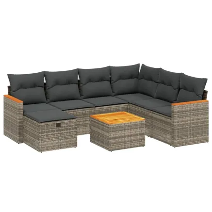 Salon de jardin 8 pcs avec coussins gris résine tressée 2