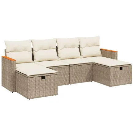 Salon de jardin avec coussins 6 pcs beige résine tressée 2