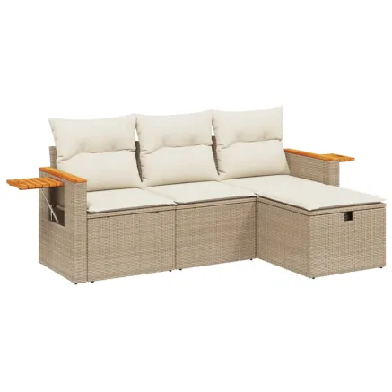 Salon de jardin avec coussins 4 pcs beige résine tressée 2
