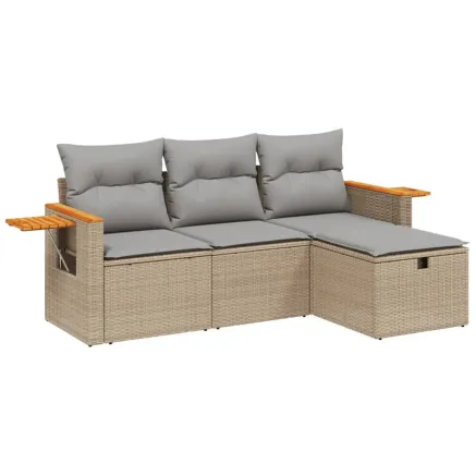 Salon de jardin avec coussins 4pcs mélange beige résine tressée 2