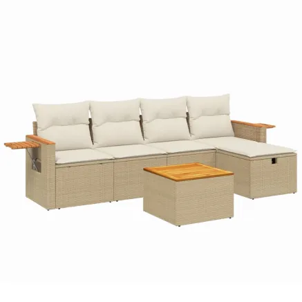 Salon de jardin avec coussins 6 pcs beige résine tressée 2