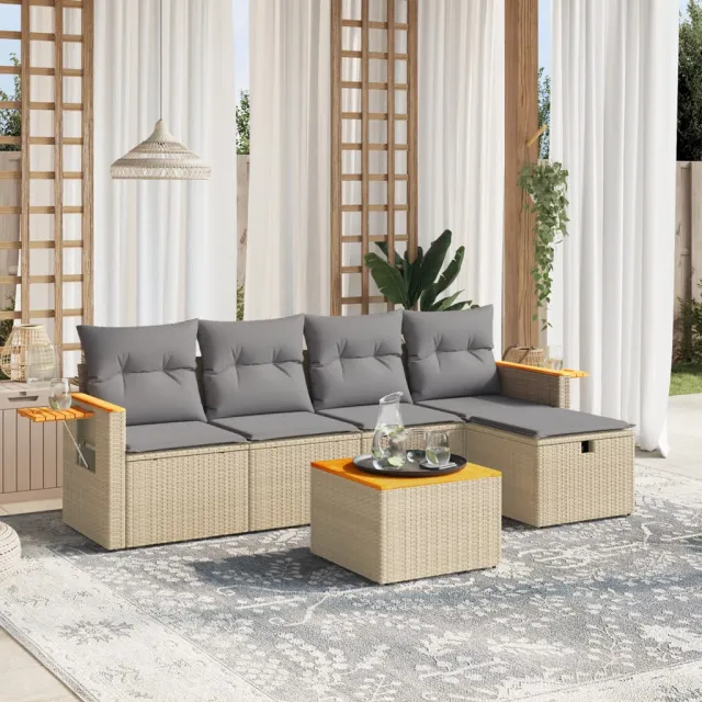 Salon de jardin avec coussins 6pcs mélange beige résine tressée