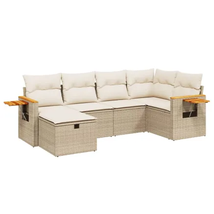 Salon de jardin avec coussins 6 pcs beige résine tressée 2