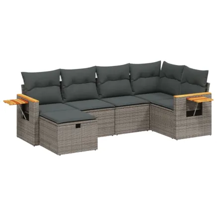 Salon de jardin 6 pcs avec coussins gris résine tressée 2