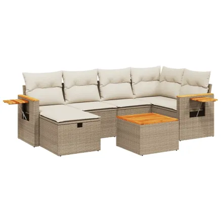 Salon de jardin avec coussins 7 pcs beige résine tressée 2