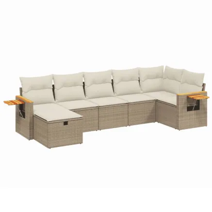 Salon de jardin avec coussins 7 pcs beige résine tressée 2