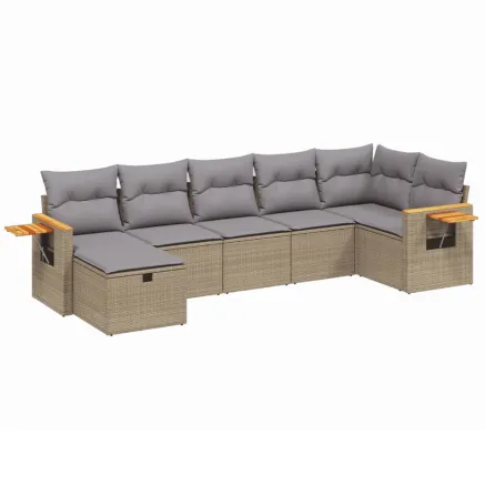 Salon de jardin avec coussins 7pcs mélange beige résine tressée 2