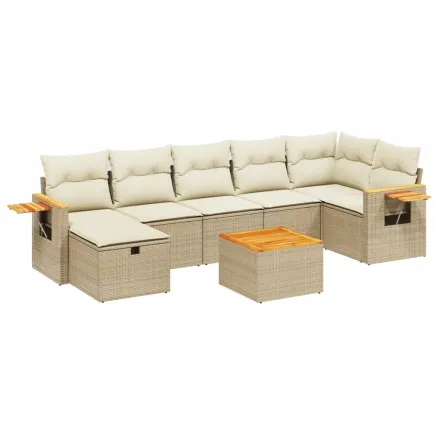 Salon de jardin avec coussins 8 pcs beige résine tressée 2