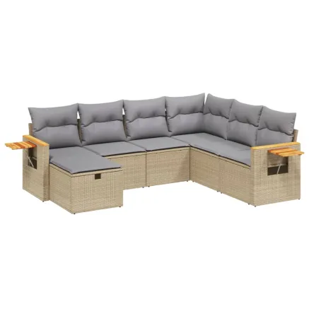 Salon de jardin avec coussins 7pcs mélange beige résine tressée 2