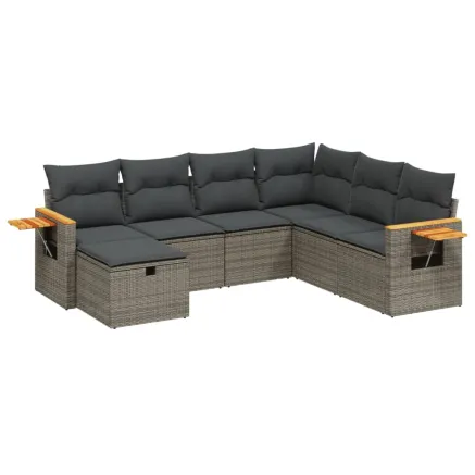 Salon de jardin avec coussins 7 pcs gris résine tressée 2