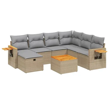 Salon de jardin avec coussins 8pcs mélange beige résine tressée 2
