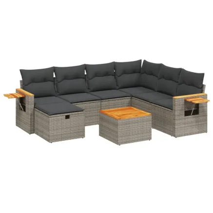 Salon de jardin 8 pcs avec coussins gris résine tressée 2