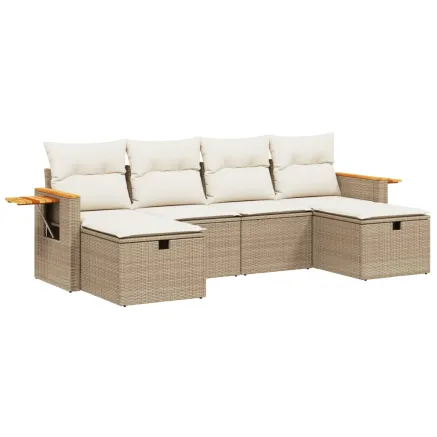 Salon de jardin avec coussins 6 pcs beige résine tressée 2