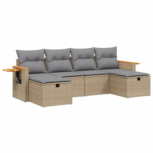 Salon de jardin avec coussins 6pcs mélange beige résine tressée