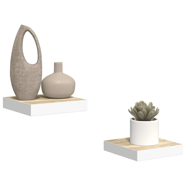 Étagères murales 2 pcs Chêne et blanc 23x23,5x3,8 cm MDF