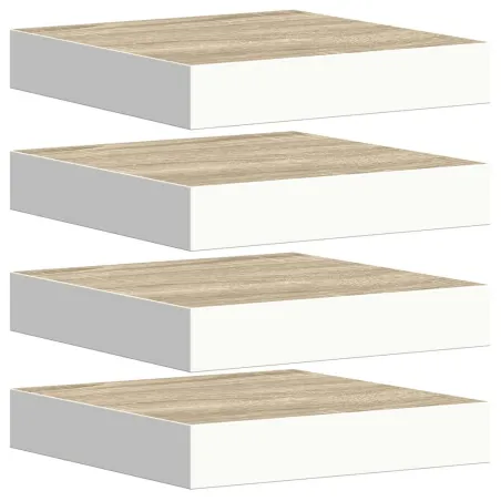 Étagères murales 4 pcs Chêne et blanc 23x23,5x3,8 cm MDF