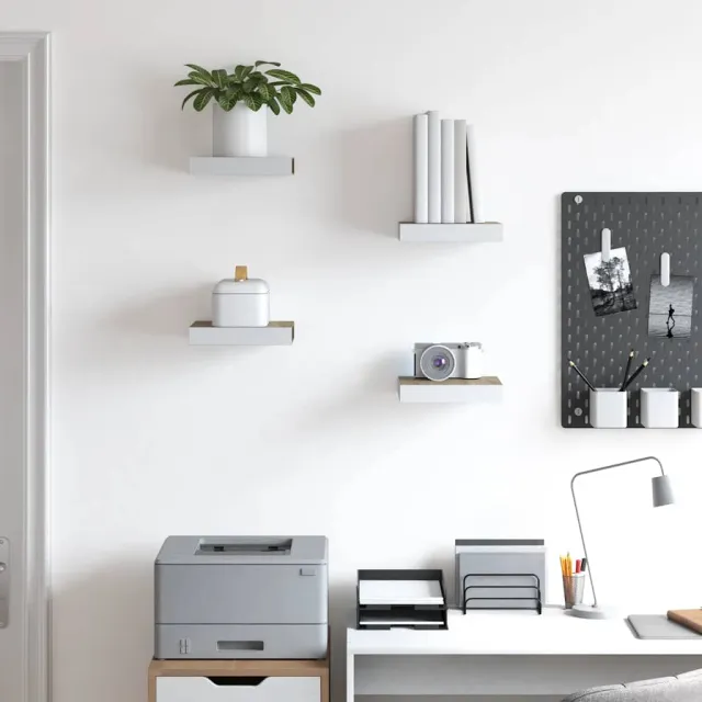 Étagères murales 4 pcs Chêne et blanc 23x23,5x3,8 cm MDF