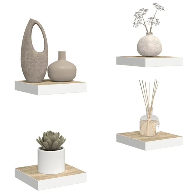 Étagères murales 4 pcs Chêne et blanc 23x23,5x3,8 cm MDF