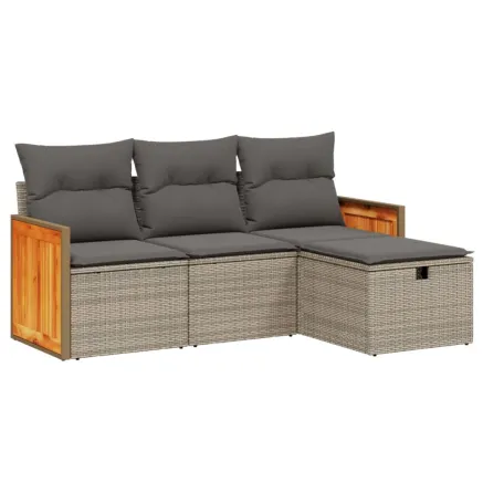 Salon de jardin 4 pcs avec coussins gris résine tressée 2