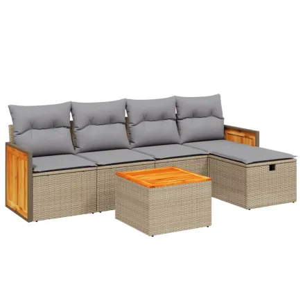 Salon de jardin avec coussins 6pcs mélange beige résine tressée 2