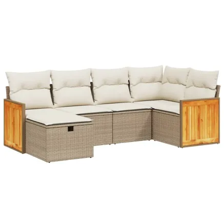 Salon de jardin avec coussins 6 pcs beige résine tressée 2