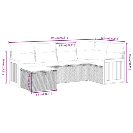 Salon de jardin avec coussins 6 pcs beige résine tressée